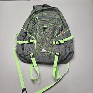 High Sierra gray and green full size backpack with 5 pockets
